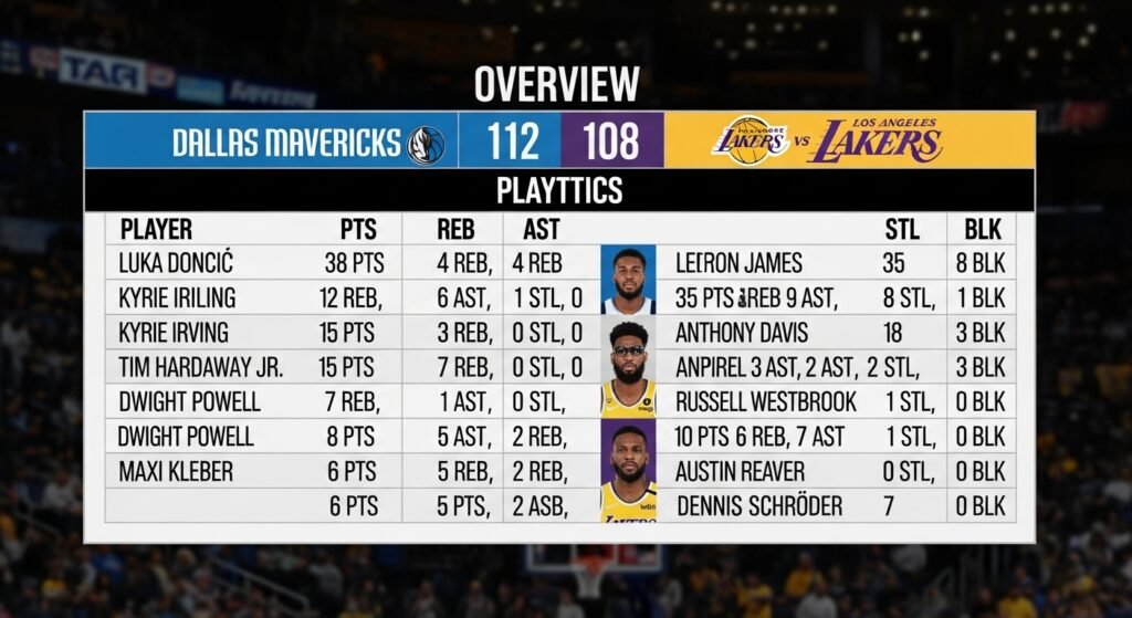 dallas mavericks vs lakers match player stats