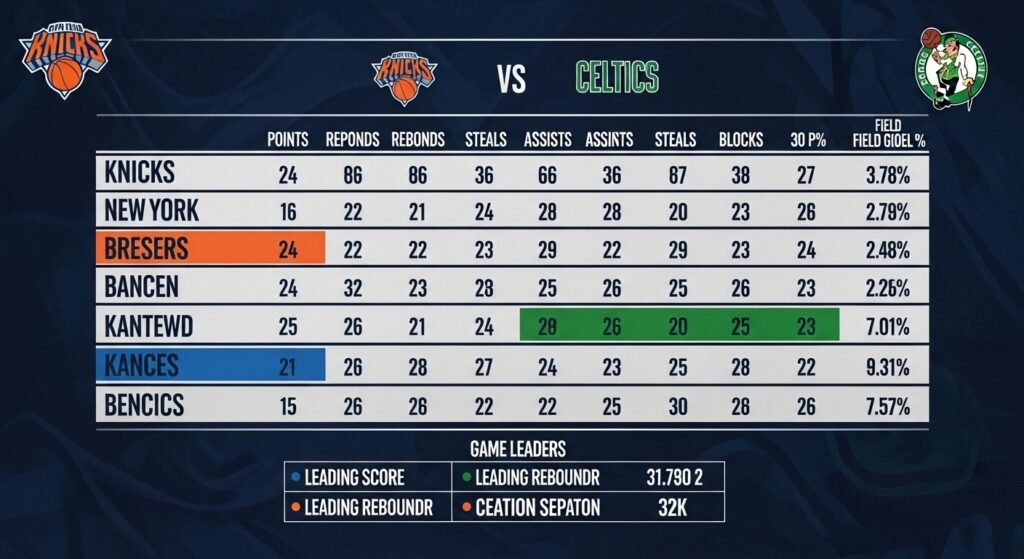 knicks vs boston celtics match player stats