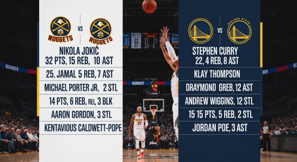 denver nuggets vs golden state warriors match player stats