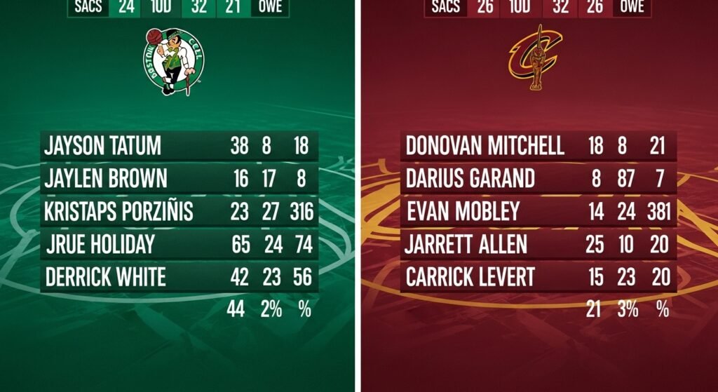 boston celtics vs cleveland cavaliers match player stats